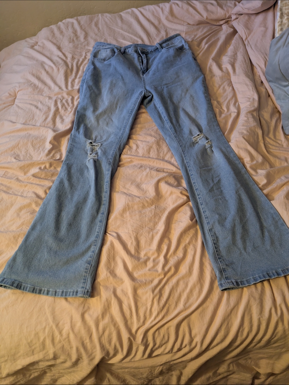 SHEIN Light Blue Distressed Flare Jeans - Women